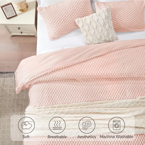 BEDELITE Fluffy Full Size Comforter Set - Pink Fleece Soft Comforter for Ful Size Bed, Luxury Warm Bedding Set for Winter, Fuzzy Bed Set 3 Pieces (1 Comforter, 2 Pillowcases)