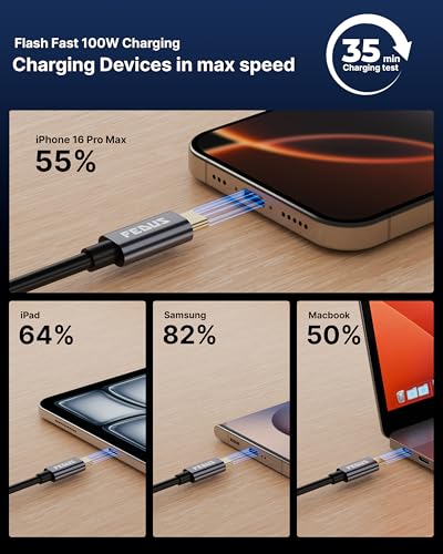 Image of FEDUS 100W USB C Cable Gen2 5Gbps USB 3.2 PD Type-C Cable, L-Shape 4.9 Feet, 4K 60Hz Video Output Fast Charging Compatible with iPhone 17 /16 /15, NVMe SSD, Monitor, Galaxy S25 /S24 /S23 Ultra, MacBook