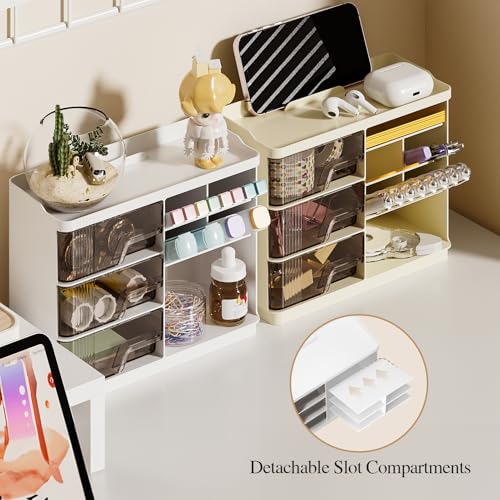 Delamu Makeup Organizer with Drawers, Multi-Function Vanity Organizer Countertop, Stackable Desk Organizer for Makeup Brush Lipstick Skincare Bathroom Vanity Organization and Storage, White - Image 6