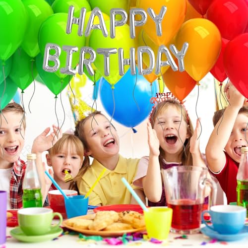 Image of KITTER Silver Happy Birthday Foil Balloon Set For Boys Girls Birthday Party Decoration Items (Pack Of 13 Capital Letters) | Birthday Decor for Kids Boys Girls & Adults, Chrome Colour Foil Balloons