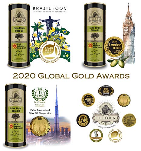 Ellora Farms, Multiple Gold Award Winner, Certified PDO Single Estate Extra Virgin Olive Oil, Traceable, First Cold-Press, Harvested in Crete, Greece. O.U Kosher, 17 oz Tin