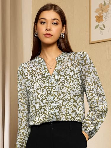 Image of Toochki Women's Georgette Floral Straight Western Top | Winter Tops | Western | Woman Tunic | Trendy