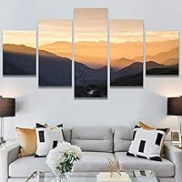 SIGNWIN 5 Panel Canvas Wall Art Orange Sunset for Home Decorations Ready to Hang - 60