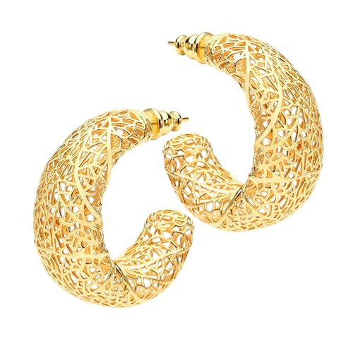 18k gold earrings for women, suitable for women, light weight, thick and sturdy, hypoallergenic, thick opening, twisted shape earring set, jewelry gift.