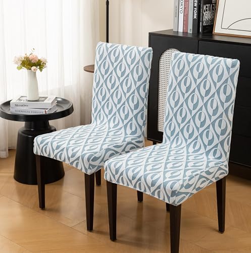 Image of HOMETHREADS Stretchable Elastic Jacquard Chair Seat Cover - Removable & Washable, Durable Seat Protector for Dining Room, Kitchen, Restaurant & Party Chairs (Blue, Pack of 6)