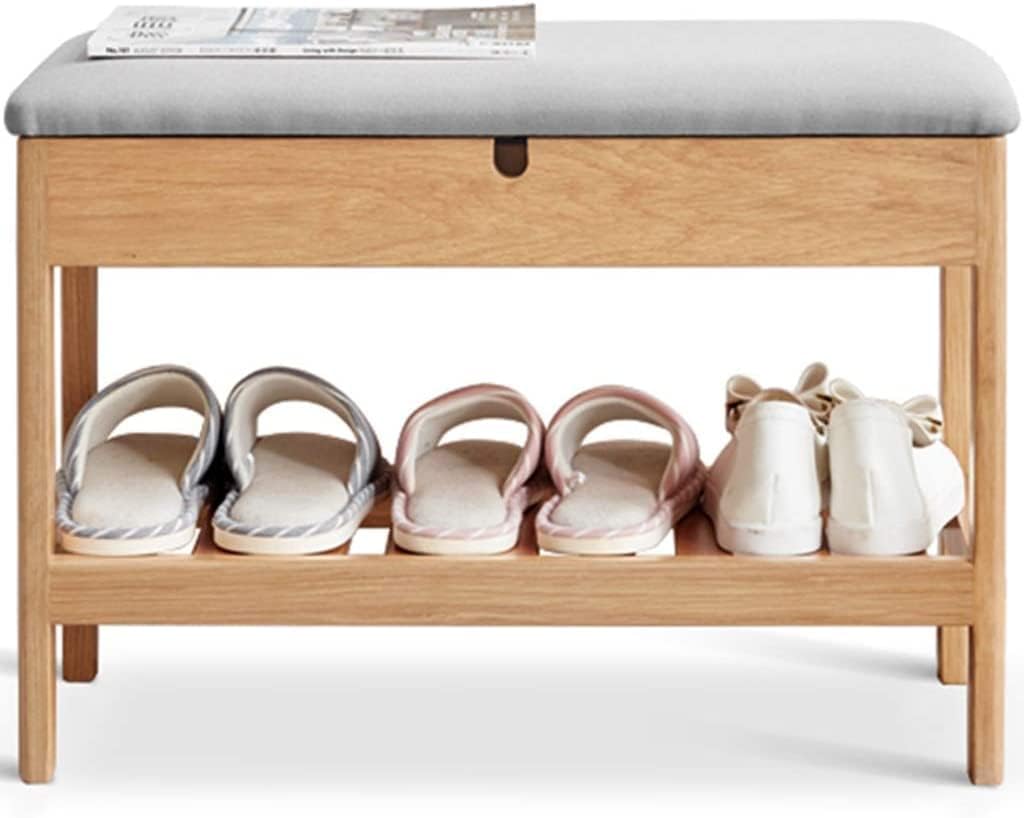 SXZenSpace Entryway Shoe Bench Storage End of Bed Rack Nordic Framework, Changing Stool(Color:Primary Color+Gray)