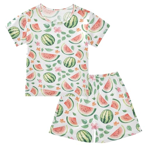 Watermelon Leaves Cute Pattern Summer Cute Pajama Sets, Short Sets for Daily Wears and Sleep Wears