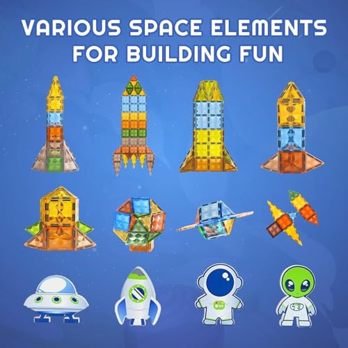 Image of Magnetic Tiles Building Set for Kids, Multicolour, 3D Construction (48) | 3D Construction