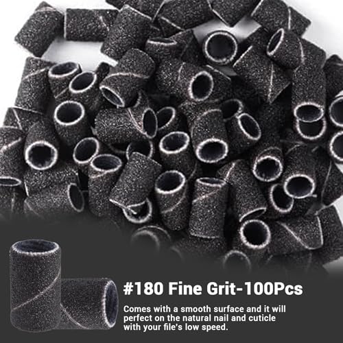 Image of MelodySusie 100 Pcs Nail Drill Bits Sanding Bands for Nail Drill 80 Coarse Grit Nail File Sanding Bands for Acrylic Nails Gel Manicures and Pedicure, Black