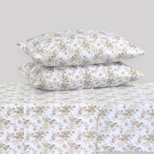 Image of Feather & Stitch Printed 500 TC California King Size 4pc Damask Bed Sheet Set, 100% Soft Cotton Breathable Bedsheets, 18 inch Deep Pockets Sateen Weave Striped Bedding Mattress - Rose Floral