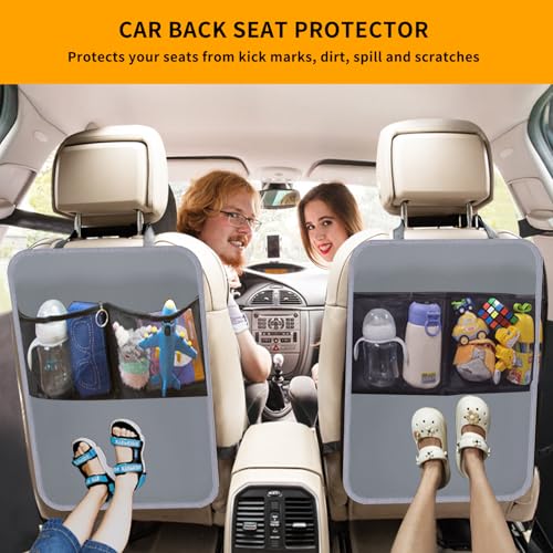 Image of 2 Pack Back Seat Cover for Kids,Car Seat Back Protectors Kick Mats Grey