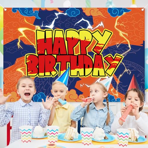 Image of Anime Yellow Birthday Party backdrop-5x3ft Photography Party Banner for Baby Shower Boy Girl Birthday Party Home Decor