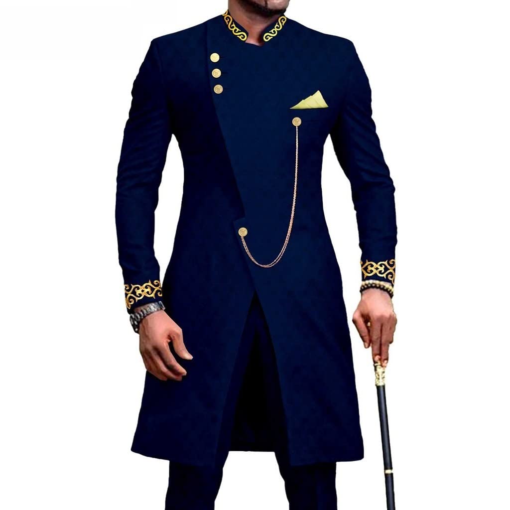 Tenues pour hommes dashiki bleu grand format 3XL costume mariage ajusté