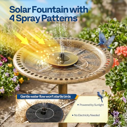 VIVOHOME Bird Bath with Solar Fountain for Outside, Polyresin Pedestal Bird Baths with Solar Powered Pump for Outdoor, Garden, Weather-Resistant Birdbaths with 20" Bowl, Golden by VIVOHOME - Image 5