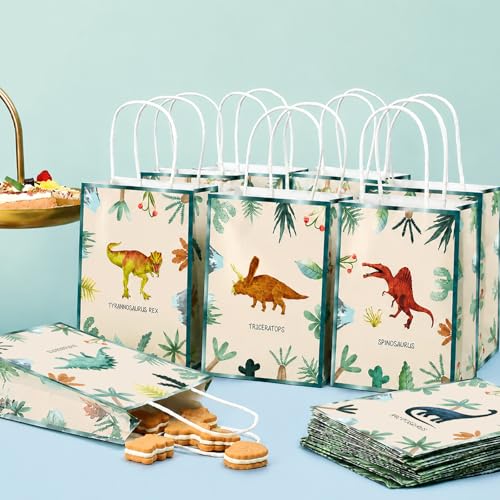 24 bolsas de papel de dinosaurio con asas para cumpleaños infantil y fiestas 4