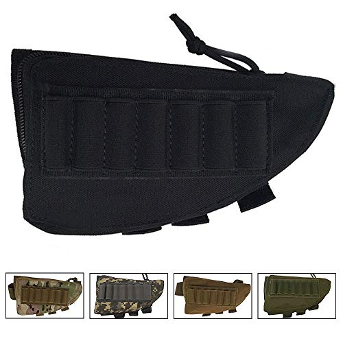SHURUN Tactical Sharpshooter Rifle Stock Pack | Cheek Pad | Buttstock Ammo Holder | Zippered Utility Pouch Tactical Nylon Butt Shell Bracket Portable Shooting Tool Bag Holder (Black)