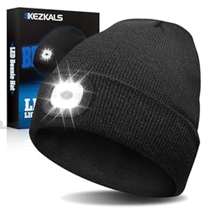 KEZKALS Secret Santa Gifts for Men Women, USB Rechargeable Beanie Hat Women with LED Light, Gifts for Christmas Stocking Fillers for Men with Packaging Box (Black)
