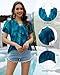 Bulotus Women Summer Tops Boho Short Sleeve Blouse Business Casual Tops Loose Fit Floral Tunic Beach Vacation Oufits 3 Blue Leaf XL