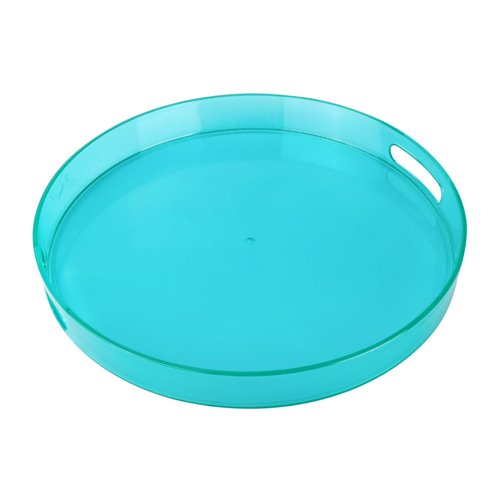 MAONAME Blue Serving Tray, Clear Decorative Tray with Handles, 13" Round Coffee Table Tray for
