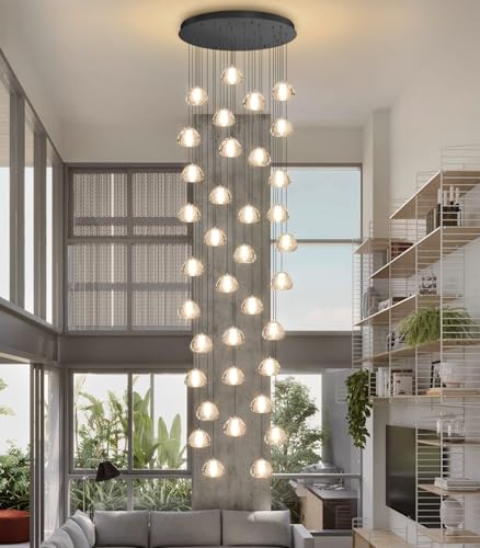 Image of 36 Light 216'' Long Large Crystal Chandeliers LED Chandeliers for High Ceiling Handing Light Fixture for Entrance Hallway Foyer Staircase Lobby Black