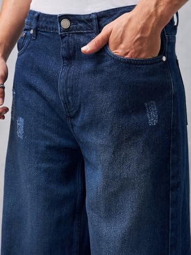 Image of Bewakoof Men's Solid Super Baggy Fit Cotton Jeans