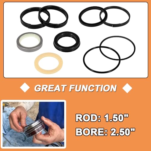 Image of Hydraulic Cylinder Seal Kit 2.5 inch Bore 1.5 inch Rod Replace for 1543253C1 G109456 G105550 Suitable for Loader Bucket Case Backhoe Loader 350 580B 580C 580F 680C (2.5 inch Bore 1.5 inch Rod)