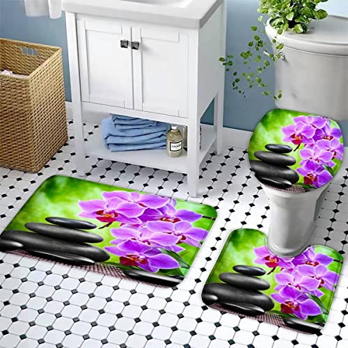Zifarm Badematte rutschfeste 50x80 cm Stein Zen Badvorleger-Set 3D Grün Orchidee Mikrofaser Flanell Absorbierend… – Bild 5