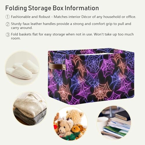 Image of Aslsiy Storage Basket Colorful Spider Web Halloween Nursery Bins Black Baby Box Canvas Clothes Shelf Basket Laundry Hampers 1 Pcs