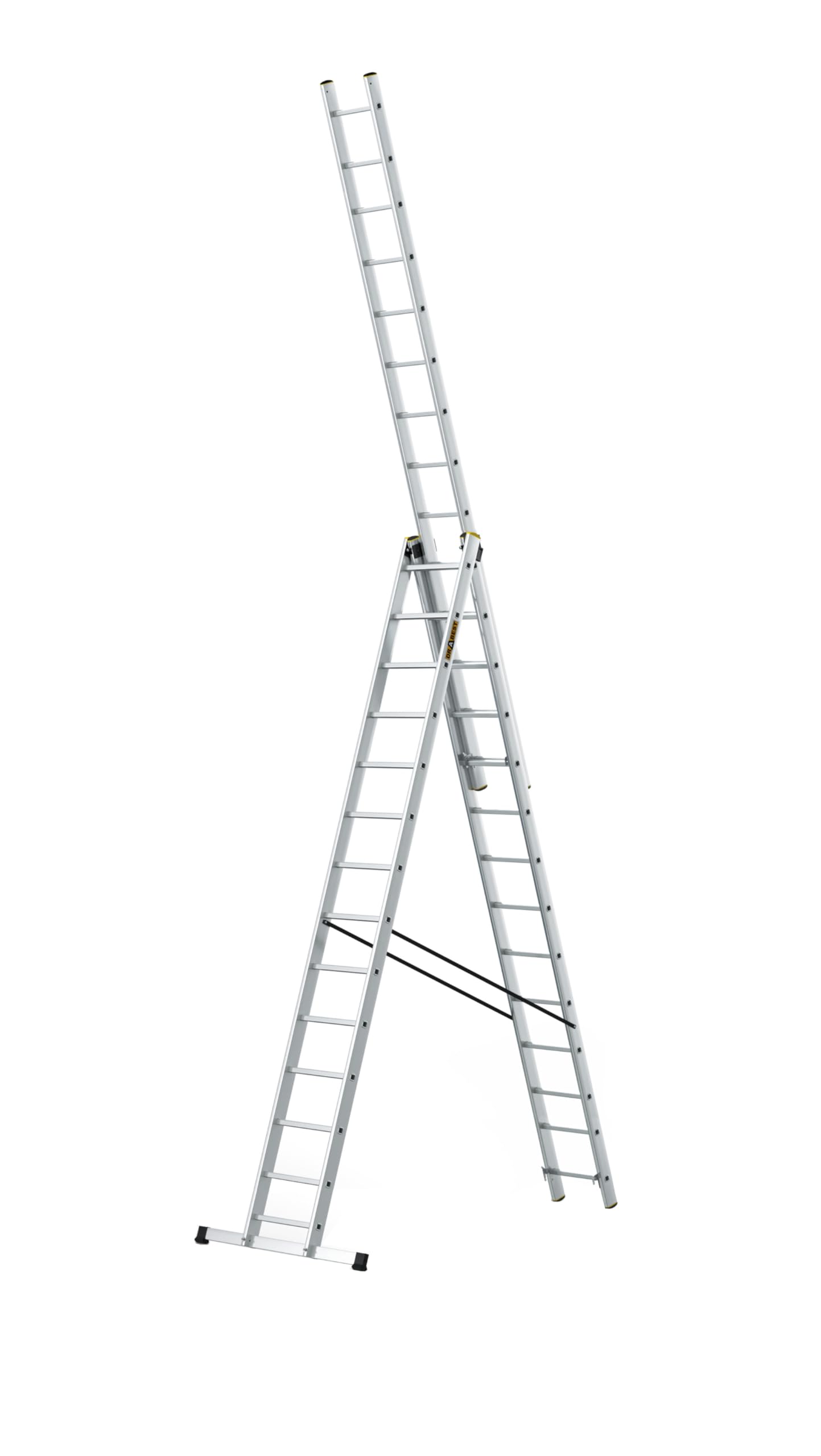 DRABEST Escalera Aluminio Multiusos 3 Tramos 3x14 Peldaños 150 kg Altura Trabajo 9,62 m