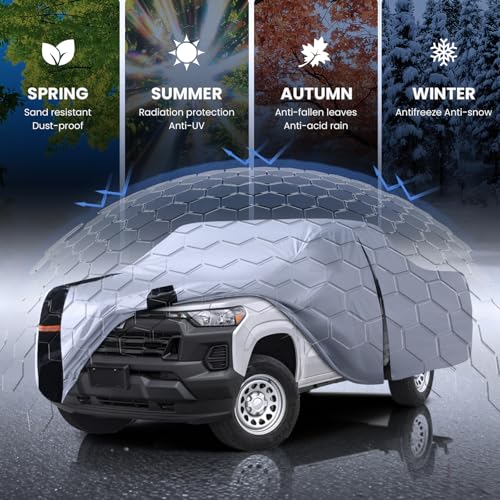 Image of Multi-Layer Chevy Colorado Truck Cover, Custom fit Colorado 2003-2026 Extended /Crew Cab SB(5'-6.1') Car Cover Waterproof All Weather, Full Exterior Cover Rain Wind and UV Protection with Door Zipper