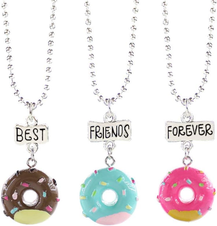 TOYMYTOYFriendship Necklaces Best Friends Forever: 3 Pcs BFF Necklaces Artificial Donut Shaped Pendant Necklace for Girls Students