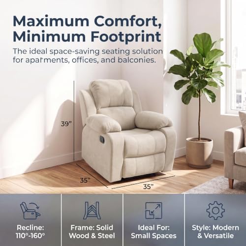 Image of Manual Single Lounge Recliner Chair with Adjustable Backrest, Beige | Manual Chenille Recliner Chair, Adjustable Backrest, Stable Heavy‑Duty Build,Comfortable Chenille Fabric