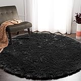 ONASAR Soft Round Area Rug for Bedroom,4 ft Black Circle Rug for Nursery Room, Fluffy Carpet for Kid