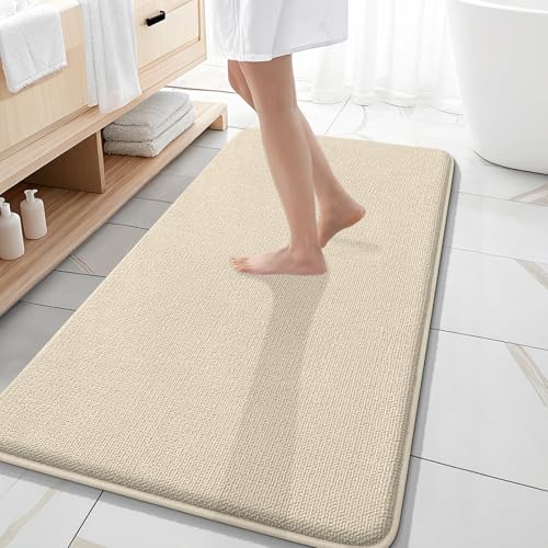 Image of OLANLY Thick Memory Foam Bathroom Runner Rugs 47x20, Extra Soft Absorbent Long Bath Rug, Quick Dry Bath Mats, Non-Slip, Machine Washable Mat for Bathroom, Tub and Shower, Home Decor Accessories, Sand