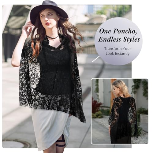 Women Lace Floral Hollow Shawl Poncho Shrug Summer Sheer Top Lightweight Poncho Bolero for Evening Dress4