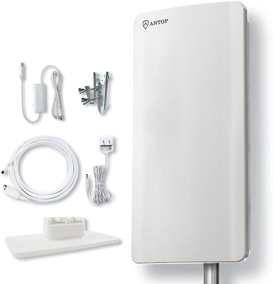 Antenna “Big Boy” AT-400B Flat Panel HDTV Antenna with Smartpass Amplified Outdoor/Indoor,80 Miles Range Support 4K 1080p Channels & All Older TV's for Outdoor, Attic,40ft Coax Cable