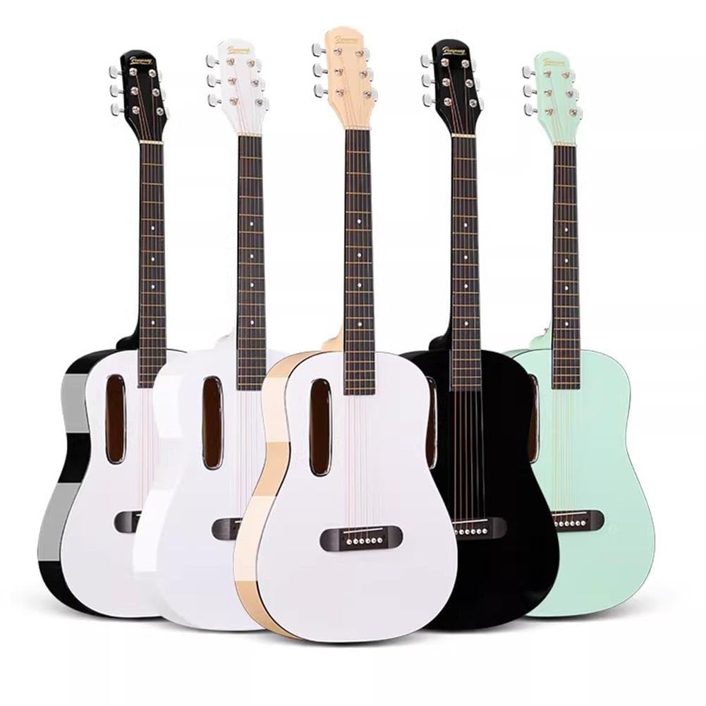 Set Completo Di Chitarra Acustica Classica, Chitarra Da Viaggio Per Principianti Con Custodia Morbida, Accordatore, Corde, Plettri E Video Didattici(White+Black,38 in)