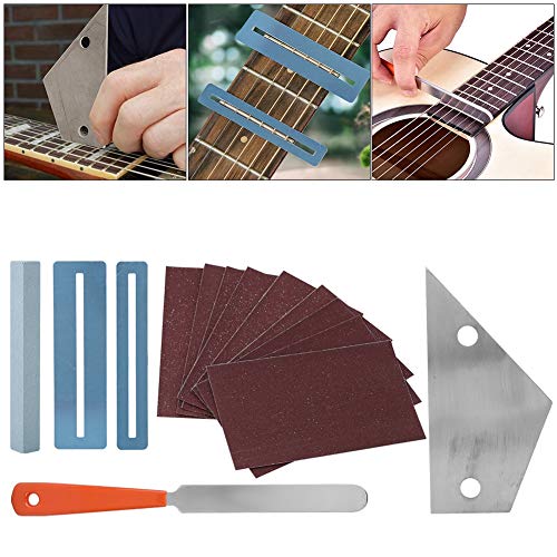Kit de Herramientas de reparación de Guitarra con Archivo de Pulido de trastes Herramienta de nivelación de balancín Protectores de diapasón Papel de Lija Cover