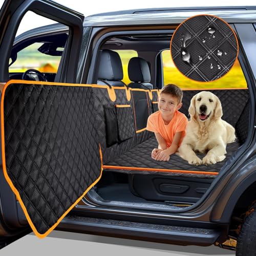 Twesync Dog Car Seat Cover for Back Seat, Hard Bottom Car Seat Cover for Dogs with Door Protectors, Waterproof Back Seat Extender for Dogs, Scratch-Resistant, Suitable for Cars