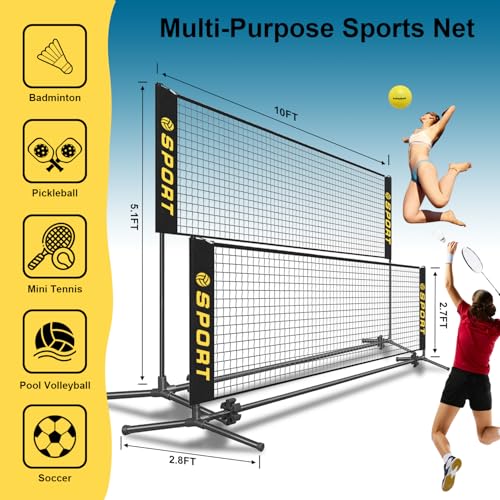 image for Furypiont 10 FT Mini Portable Tennis Net Equipment Set with Rubber Vol