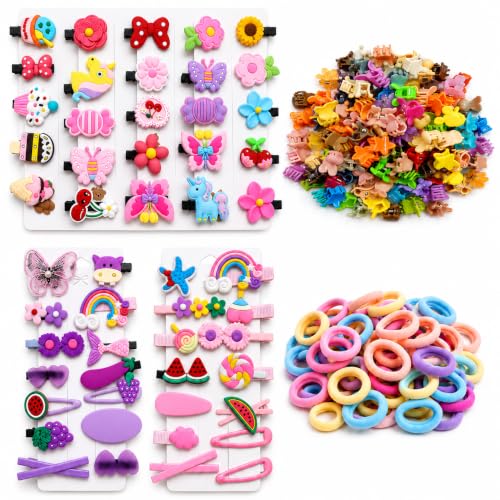 Image of 134 Pcs Hair Accessories for Kids Girls | Cute Baby Hair Clips, Theme Clips, Mini Claw Clips & Rubber Bands Combo | Hair Accessories for Baby Girl | Kids Hair Clips Set | Mixed Designs