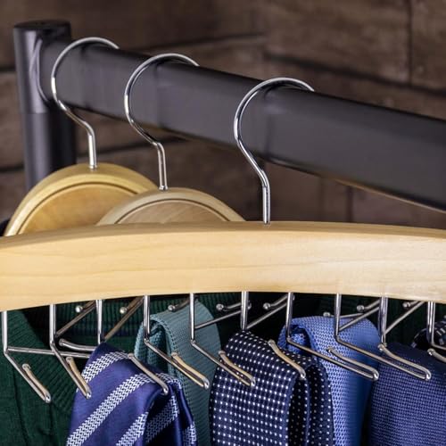 Image of ROLLYWARE Wooden Belt and Tie Hanger for Closet, Premium Tie Hanger with 24 Folding Accessory Hooks Space Saving-Saving Organizer for Closet Tie Rack for Bra Hat Tank Tops (1, Natural Wood)