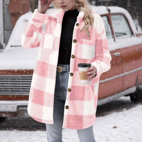 Outerwear for Women Winter Fall Long Sleeve Turtle Neck Plaid Warm Fuzzy Jacket Shacket Coats Women 2025 Trendy2
