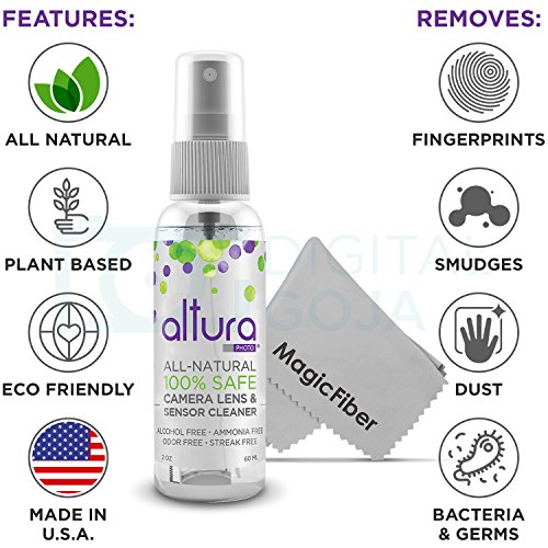 Image of Altura Photo Camera Cleaning Kit, All-Natural Lens Cleaner, DSLR Mirrorless | Includes All-Natural Cleaner, Brush, Pen, Blower, Microfiber Cleaning Cloths & Tissue Wipes for Canon Nikon Sony DSLR Cameras