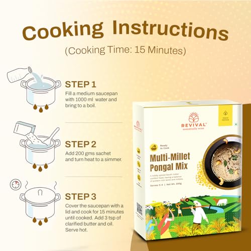 Image of Revival Millet Pongal Mix & Mighty Mix Dosa - Combo Pack of 2 (200g Each) | Instant South Indian Meal | High in Fiber & Protein | Gluten-Free | No Preservatives | Healthy, Tasty & Easy to Cook