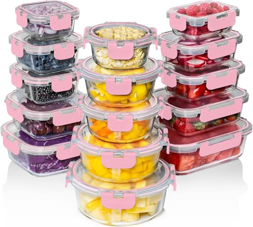 Image of Razab 30 PC Glass Food Storage Containers with Lids - Reusable Glass Meal Prep Containers for Lunch and Leftovers - Airtight & Leakproof Snap Locking Lids - Oven, Freezer, Microwave, Dishwasher Safe