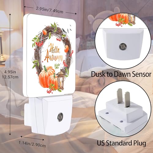 Image of Hello Autumn Night Light, Pumpkin Plug into Wall with Dusk to Dawn Light Sensors, Warm Nightlights for Bedroom, Bathroom, Hallway, Kitchen, Gifts Ideal for Boys Girls Women Men