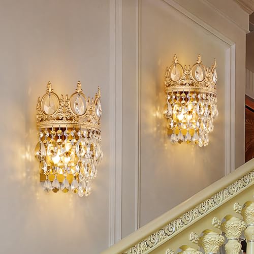 Image of TOCHIC Wall Sconces Set of Two, Gold Wall Lights Fixtures for Bedroom, Vintage Wall Lamp for Hallway, Living Room, Stairway