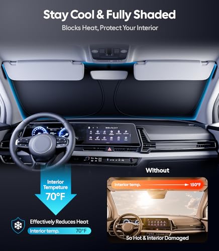 Image of Wigoo for Kia Sportage Windshield Sunshade [OEM Design, 100% Sun Blockage] Foldable Heat Insulation Sun Shade with Storage Bag, for Kia Sportage (2020-2026), Silver Coating