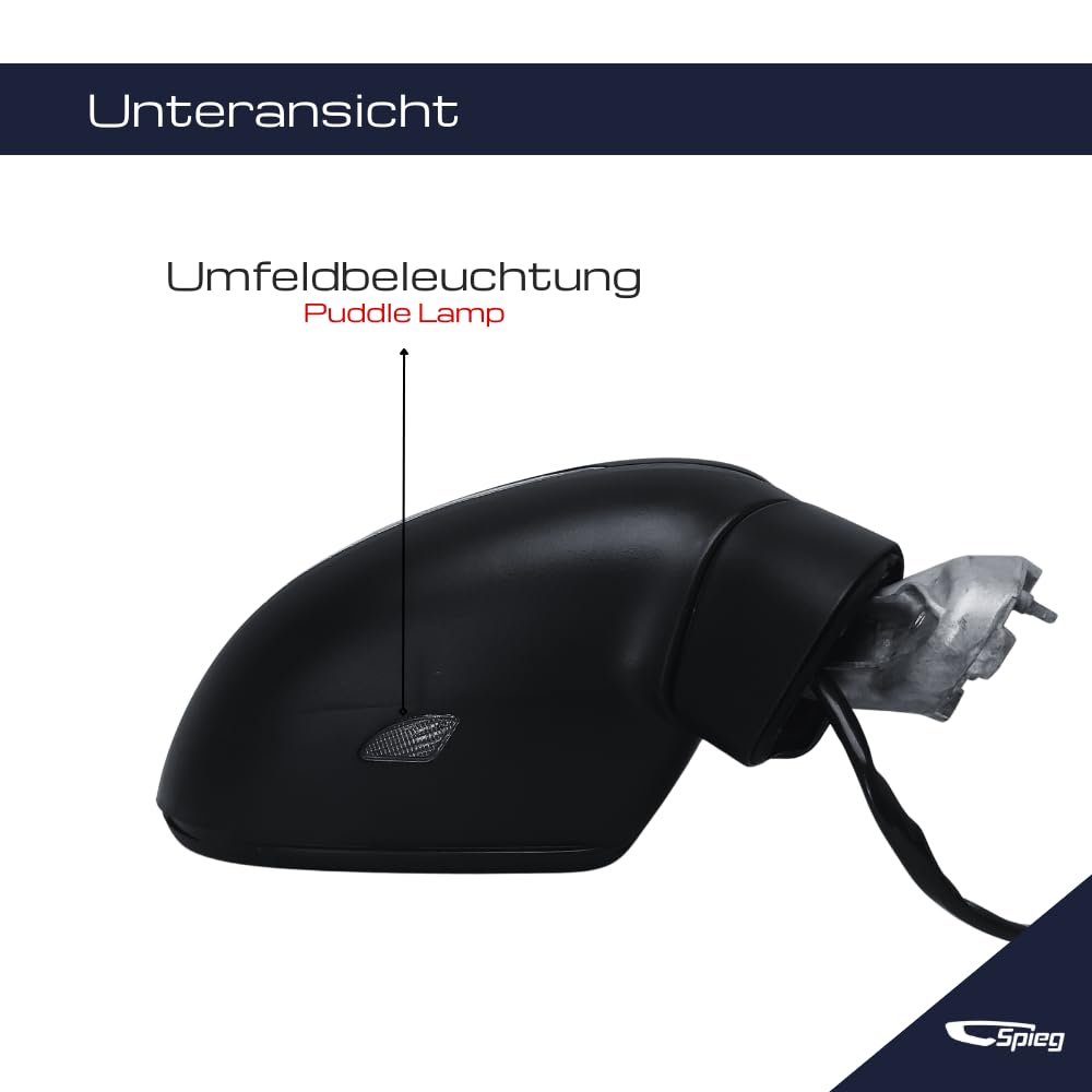 Spieg Außenspiegel Rechts für VW Passat B8, Variant/Alltrack 2015–2023 Elektrisch Einklappbar, Umfeldbeleuchtung, Schwarz, 9 PIN